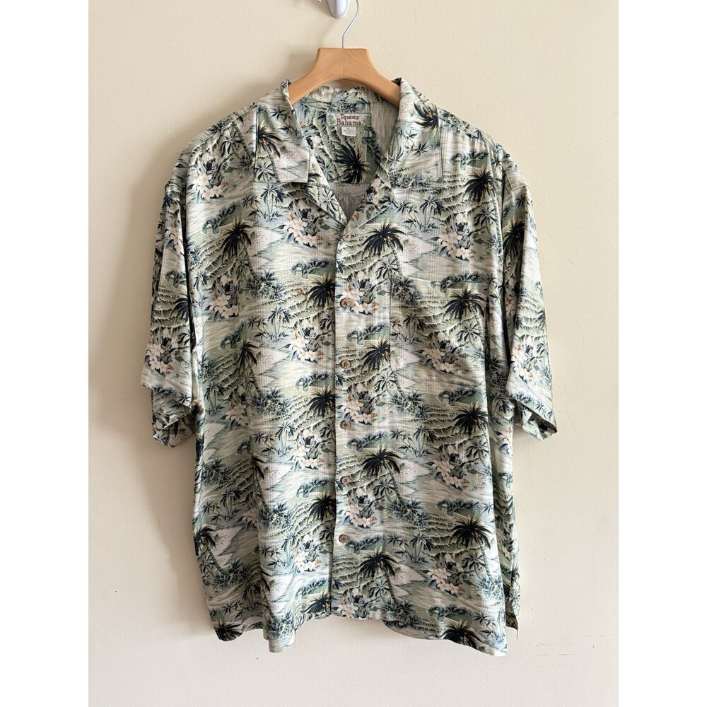 Vintage‎ Tommy Bahama Silk Hawaiian Shirt Mens XL Palm Resort Short Sleeve